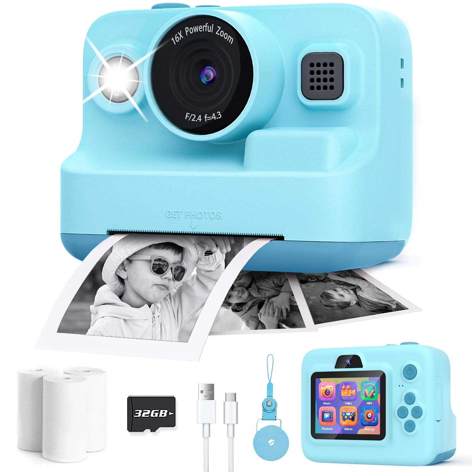 Kids Instant Print Camera 2.4" Screen