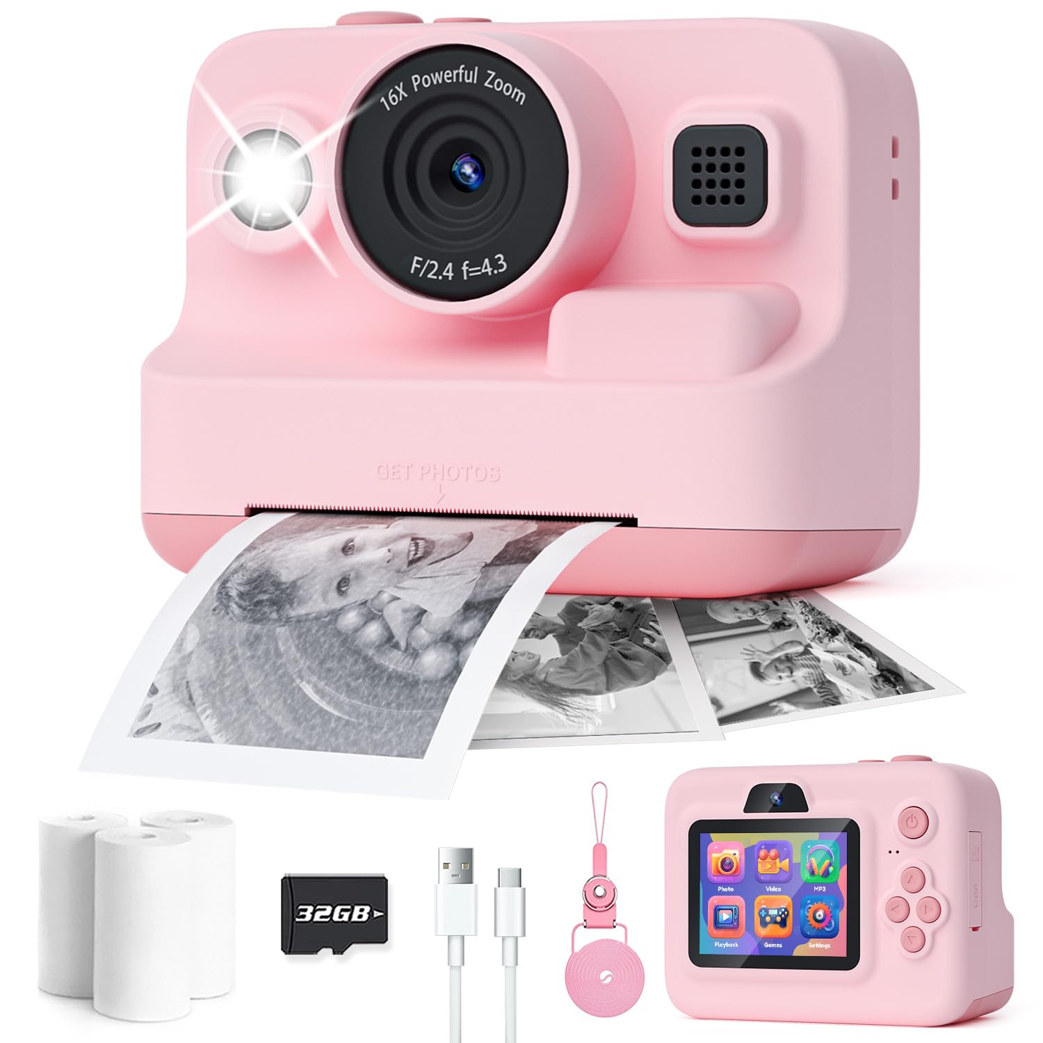 Kids Instant Print Camera 2.4" Screen