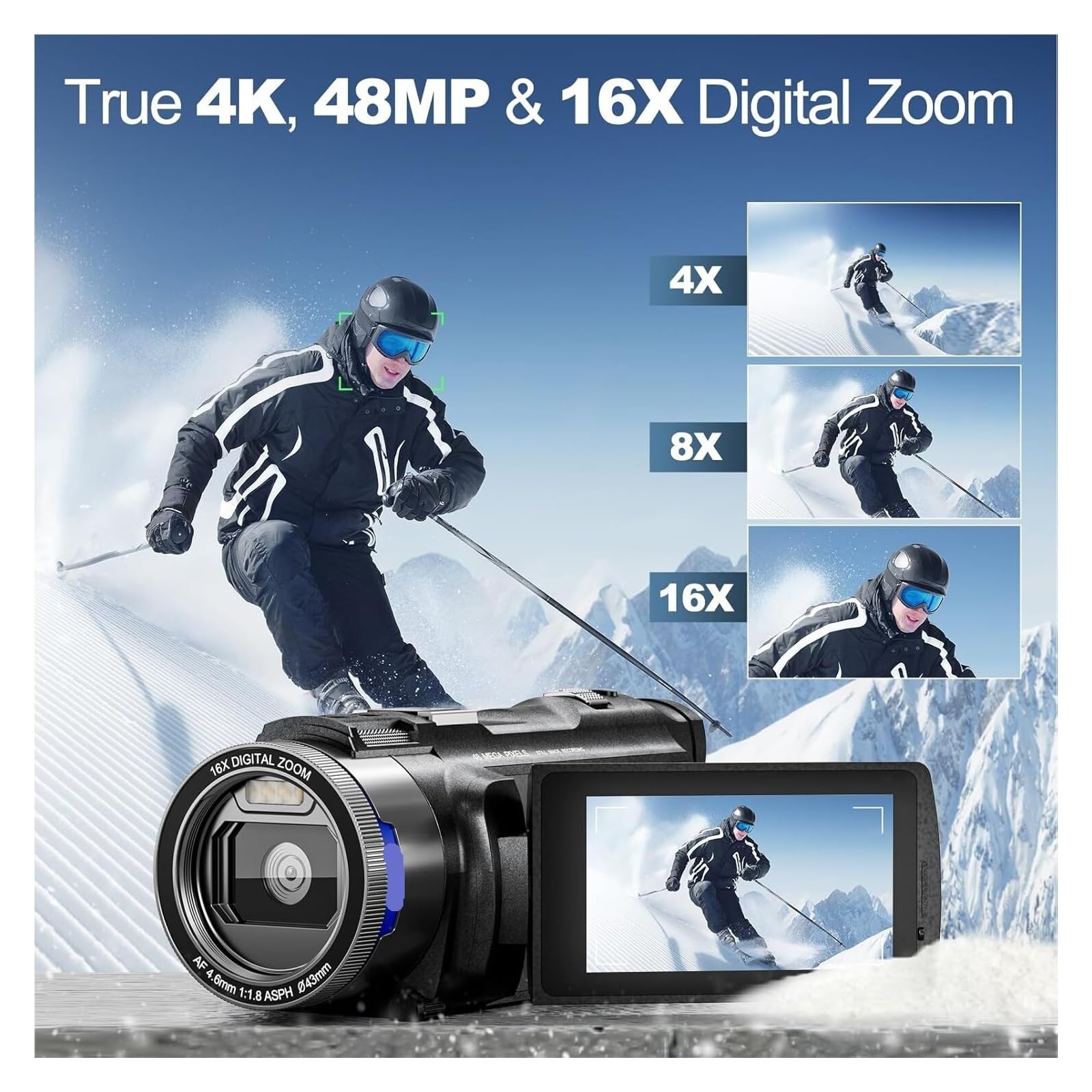 4K Camcorder 48MP 16X Zoom