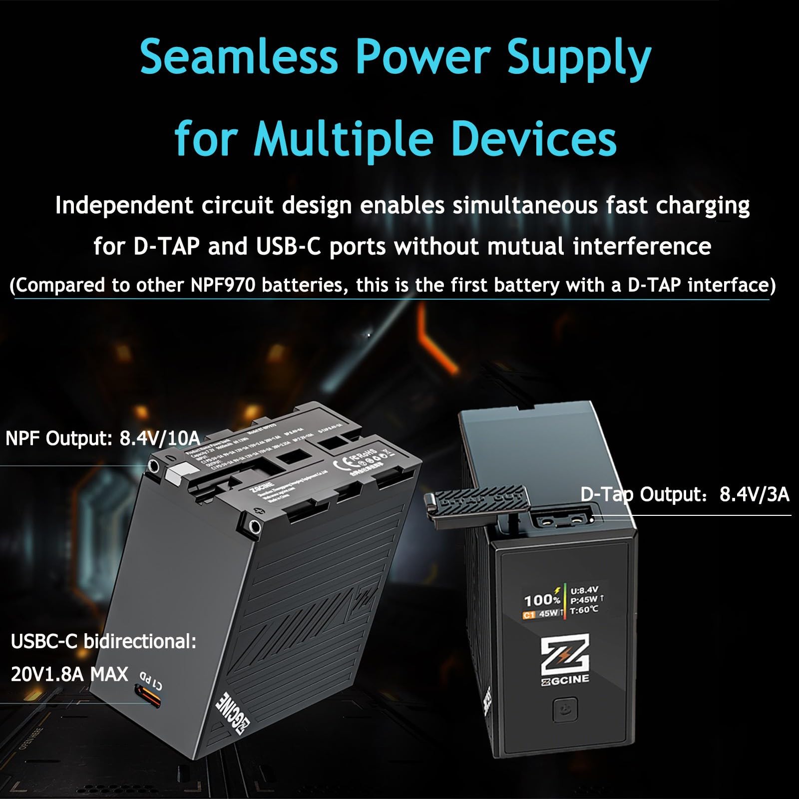 NP-F970 Battery 9600mAh USB-C PD