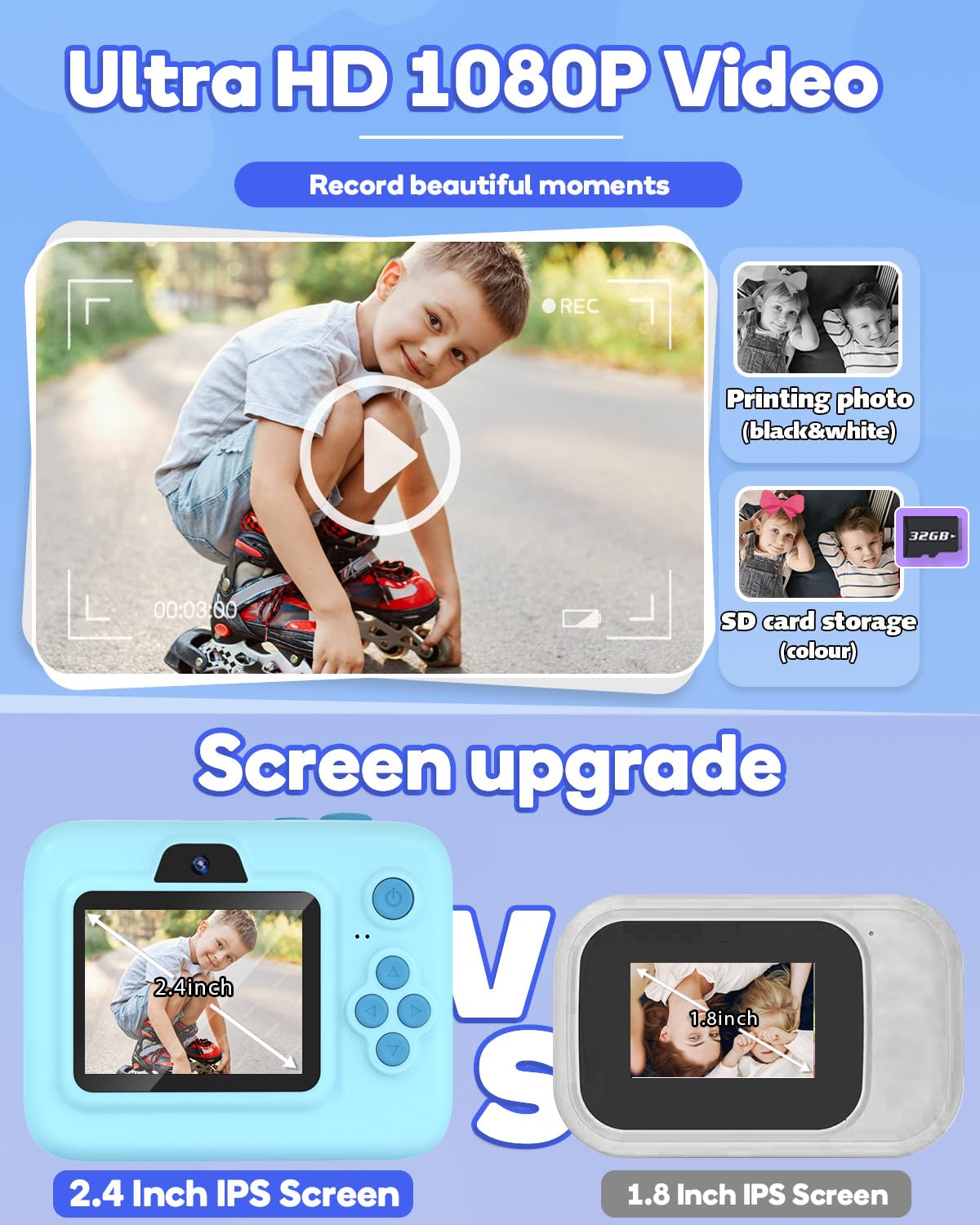 Kids Instant Print Camera 2.4" Screen