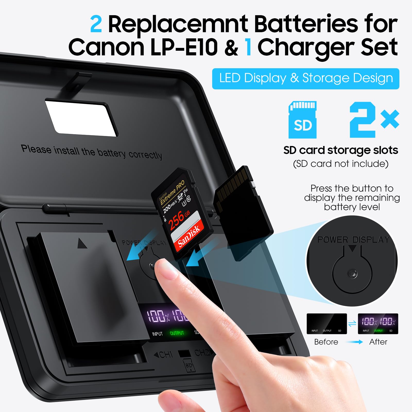 LP-E10 Battery & Dual USB Charger Kit