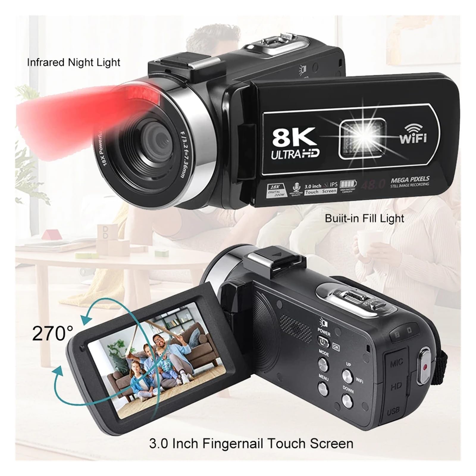 8K Digital Camera 48MP 18X Zoom