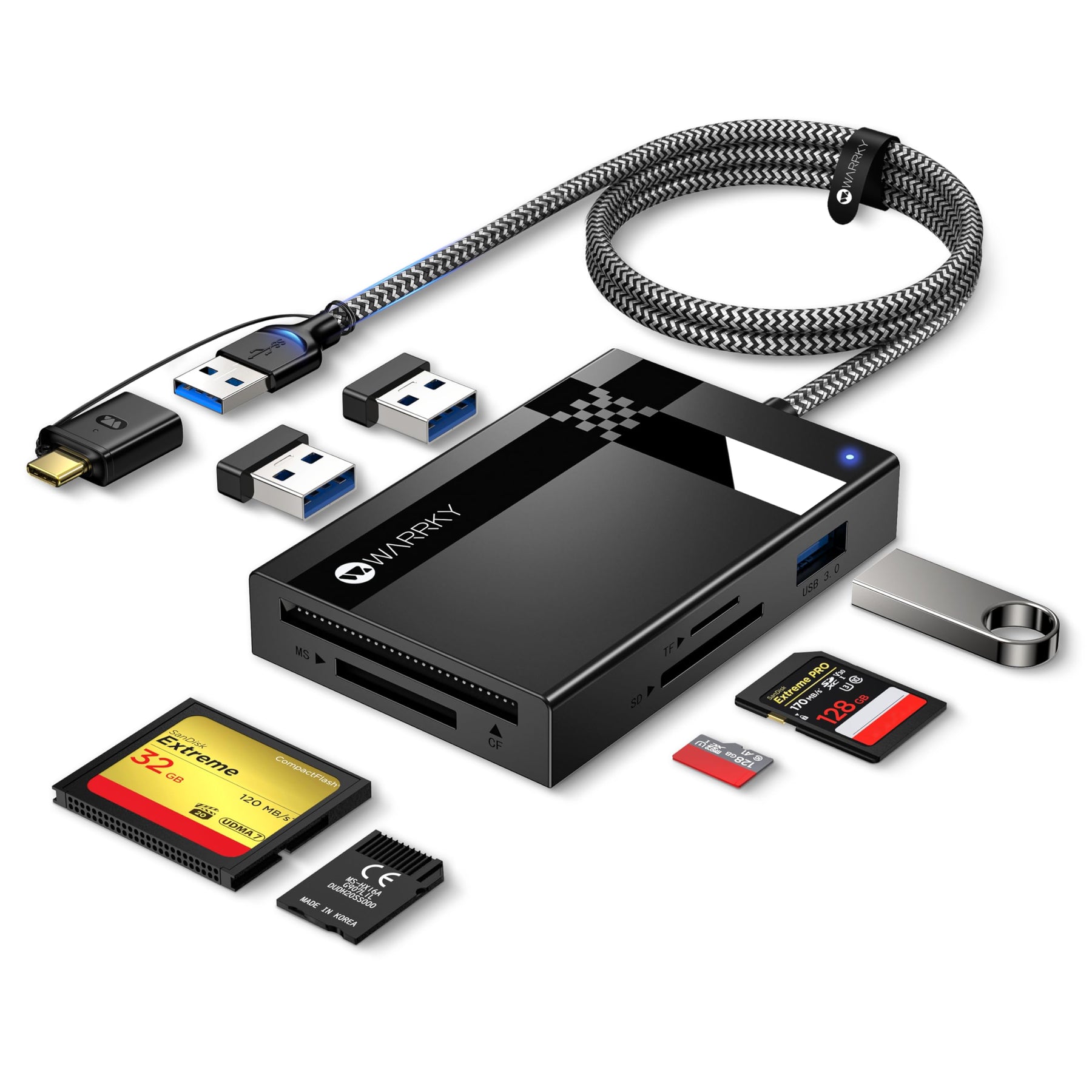 Warrky 7-in-1 USB Card Reader Hub