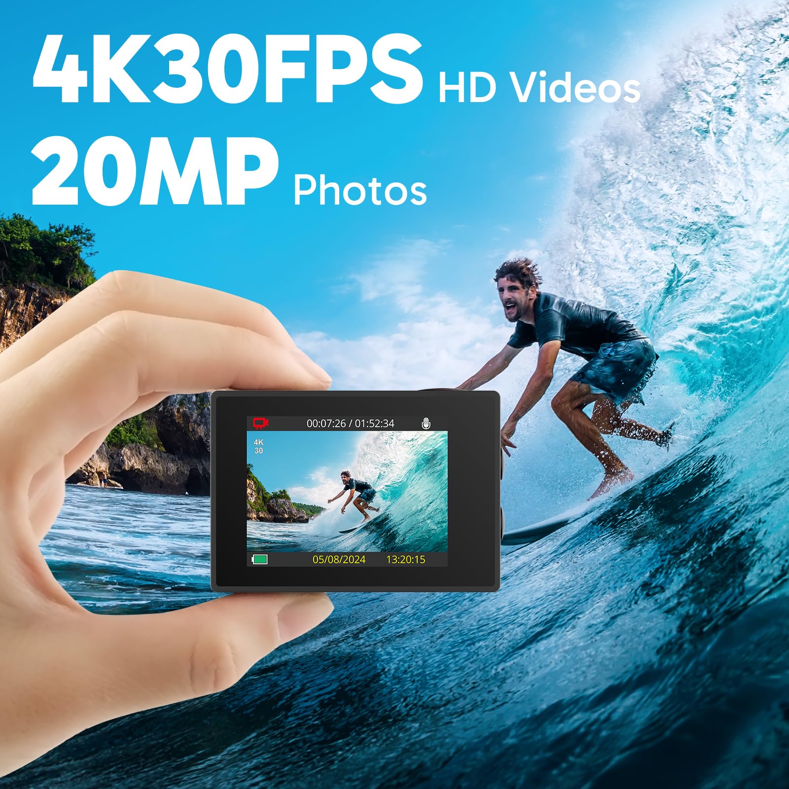 4K Action Camera 20MP Waterproof Camera